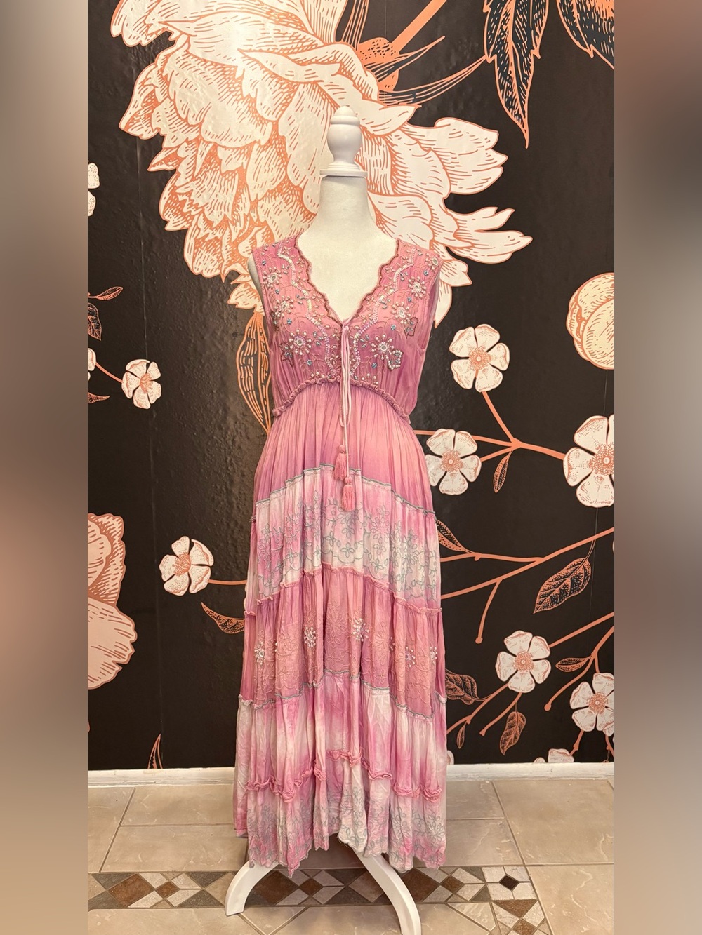 NWT Papa Pia Luxe Pink Embellished Maxi Dress | One Size - Picture 3 of 15